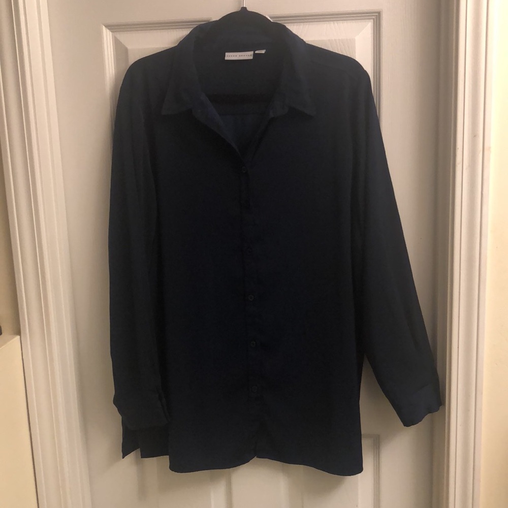 Susan Graver Long Sleeve Navy Blue Blouse Large